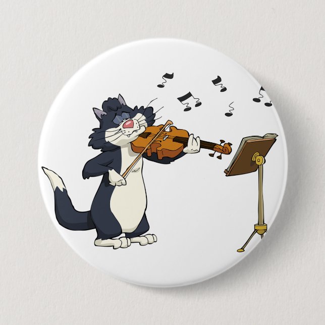 Badge Rond 7,6 Cm Chat jouant le violon (Devant)