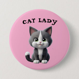 BADGE ROND 7,6 CM CHAT LADY