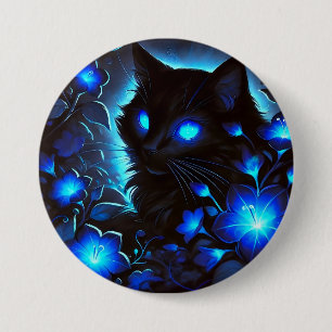 Badge Rond 7,6 Cm Chat noir en bleu vif
