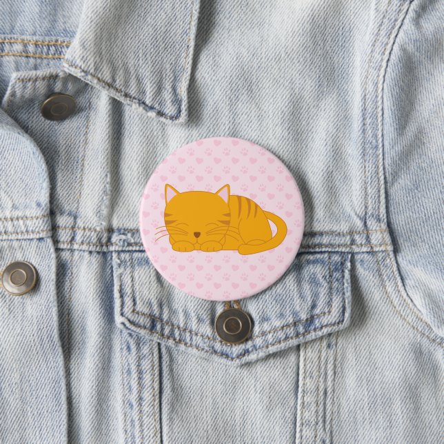 Badge Rond 7,6 Cm Chat Tabby Orange Dormant (En situation)