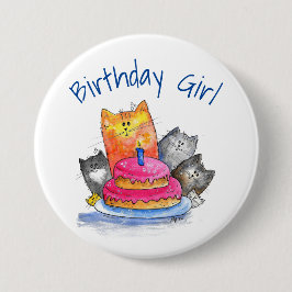 Badge Rond 7,6 Cm Chats fantaisistes avec gâteau d'anniversaire