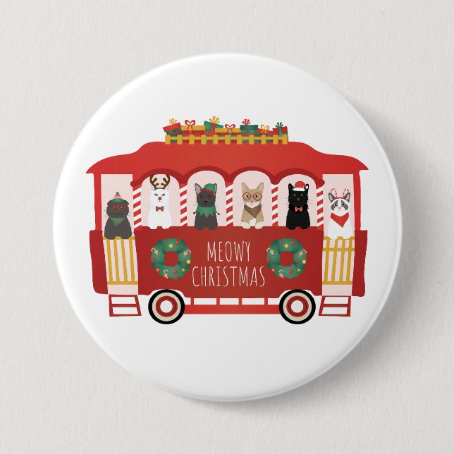 Badge Rond 7,6 Cm Chats Noël Trolly Meowy Noël (Devant)