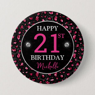 Badge Rond 7,6 Cm Chaud rose et Parties scintillant noire Leopard Sp