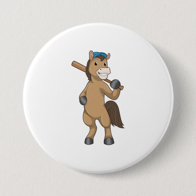 Badge Rond 7,6 Cm Cheval au baseball avec batte de baseball (Devant)