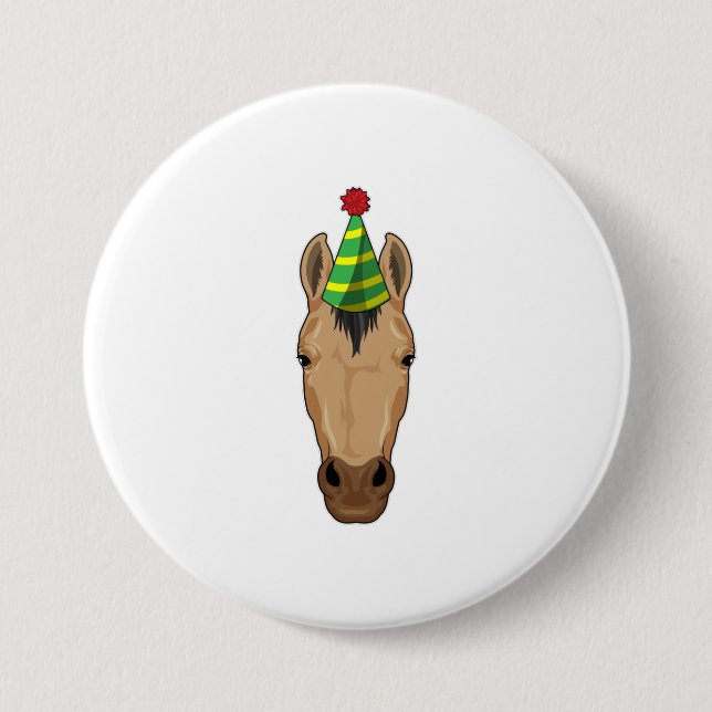 Badge Rond 7,6 Cm Cheval avec casquette de fête (Devant)