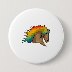 Badge Rond 7,6 Cm Cheval avec cheveux arc-en-ciel