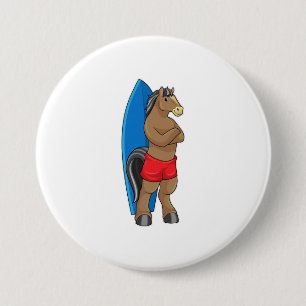 Badge Rond 7,6 Cm Cheval comme Surfer avec Surfboard