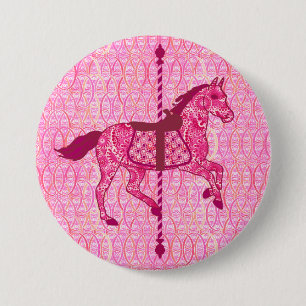 Badge Rond 7,6 Cm Cheval de carrousel - Fuchsia rose