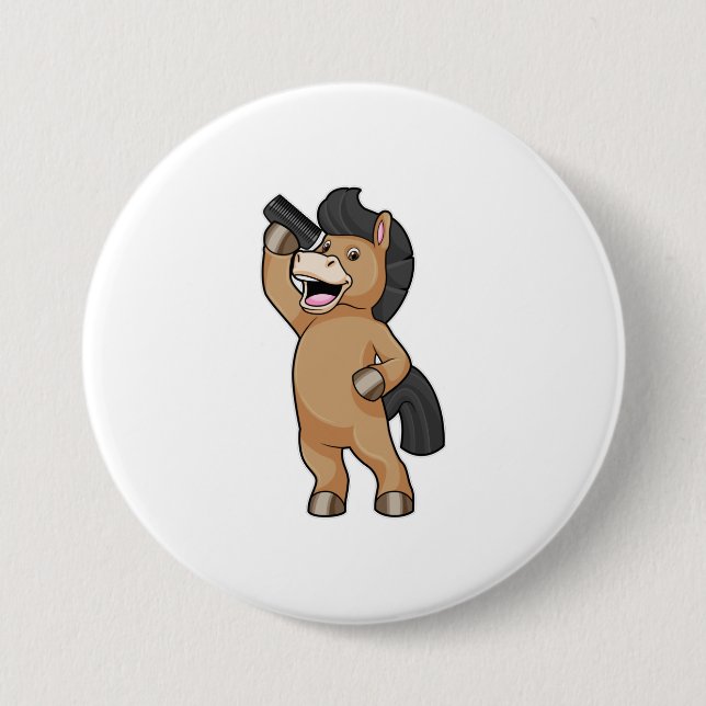 Badge Rond 7,6 Cm Cheval en coiffeur avec peigne (Devant)