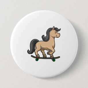 Badge Rond 7,6 Cm Cheval en Patinage avec Skateboard