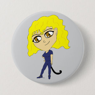 Badge Rond 7,6 Cm Chibi avec un chat comme une queue