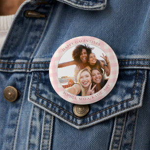 Badge Rond 7,6 Cm Chic Typographie à carreaux roses Photo Galentines