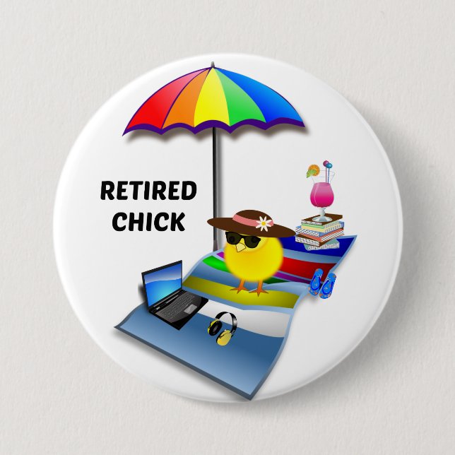 Badge Rond 7,6 Cm Chick retraité (Devant)