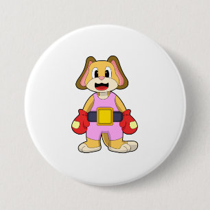 Badge Rond 7,6 Cm Chien à la boxe avec gants de boxe