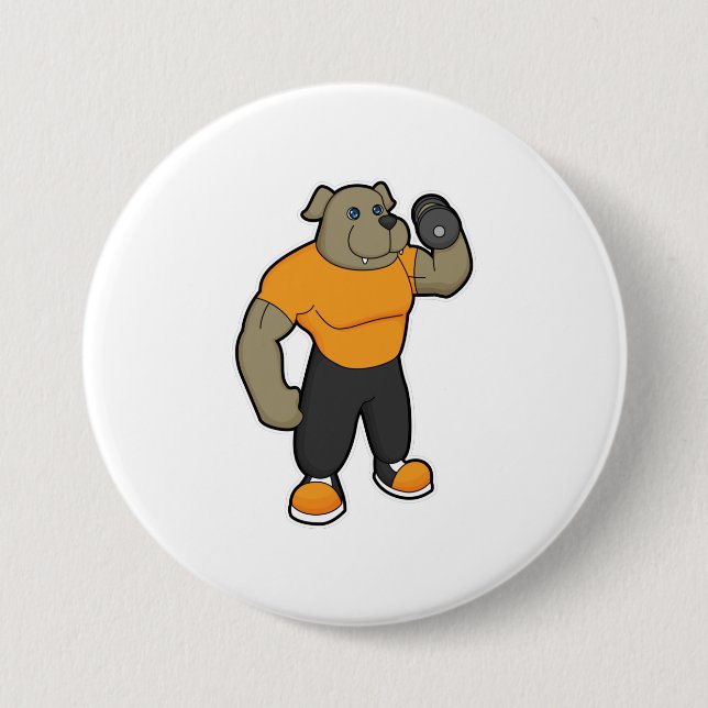Badge Rond 7,6 Cm Chien à la condition physique avec Dumbbell (Devant)