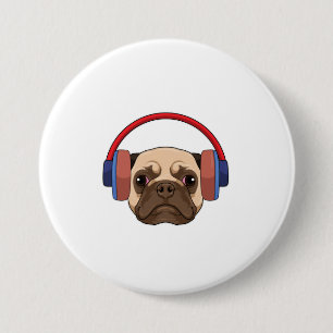 Badge Rond 7,6 Cm Chien à la musique avec casque