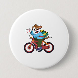 Badge Rond 7,6 Cm Chien avec Bicyclette