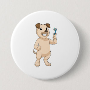 Badge Rond 7,6 Cm Chien avec brosse à dents