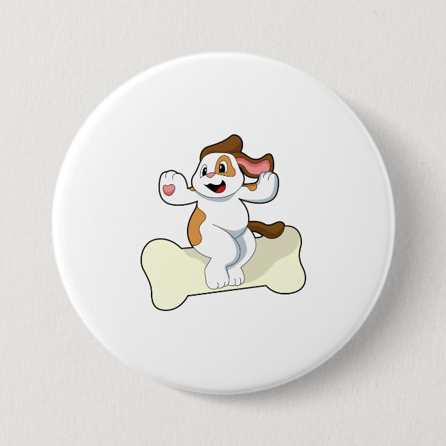 Badge Rond 7,6 Cm Chien avec os (Devant)