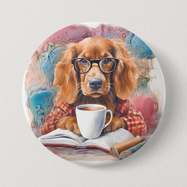 Badge Rond 7,6 Cm Chien avec une coupe de chocolat chaud (Devant)