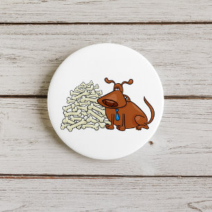 Badge Rond 7,6 Cm Chien Brown avec Pile d'os Joli animal