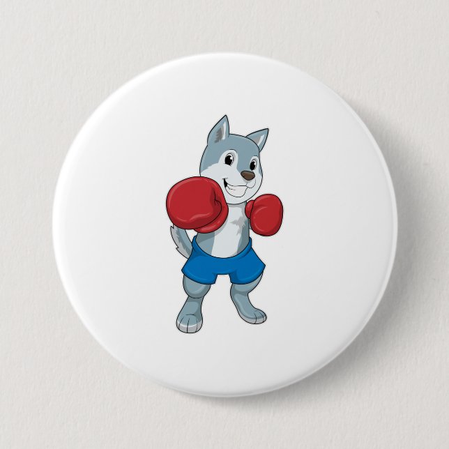 Badge Rond 7,6 Cm Chien comme boîte avec gants de boxe (Devant)