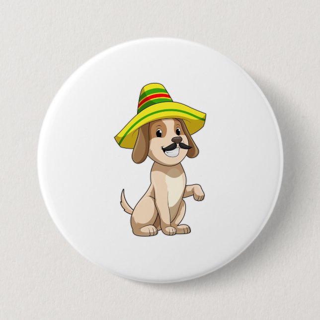 Badge Rond 7,6 Cm Chien mexicain avec casquette de paille (Devant)