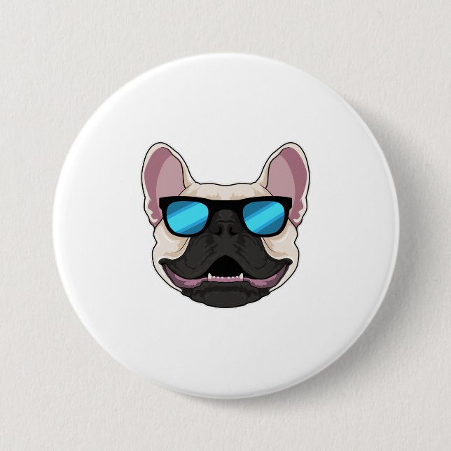 Badge Rond 7,6 Cm Chien-taureaux français avec lunettes de soleil (Devant)
