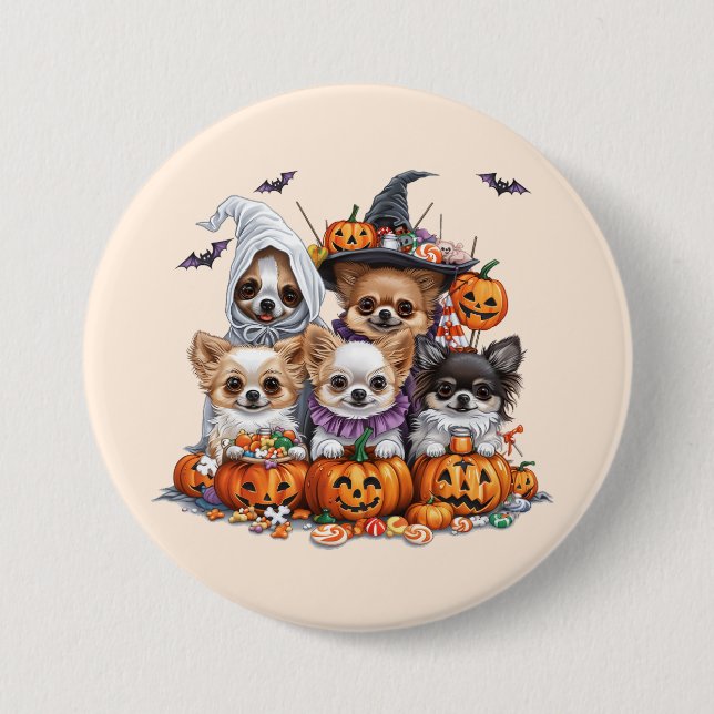 Badge Rond 7,6 Cm Chiens d'Halloween Chihuahua (Devant)