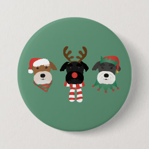 Badge Rond 7,6 Cm Chiens Schnauzer de Noël
