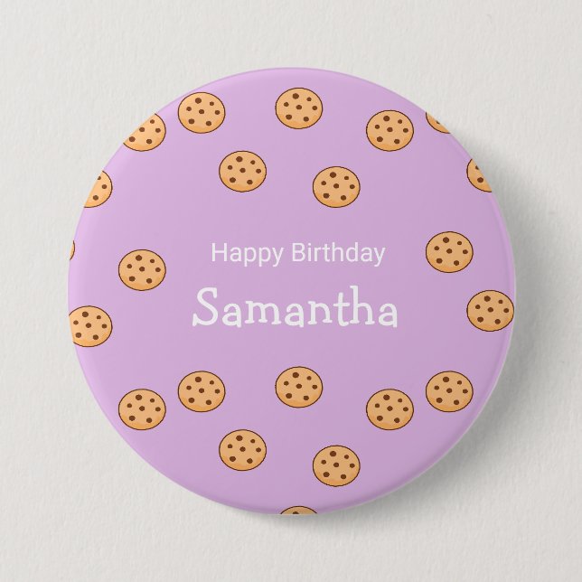 Badge Rond 7,6 Cm Chocolat chips biscuits d'anniversaire violet (Devant)