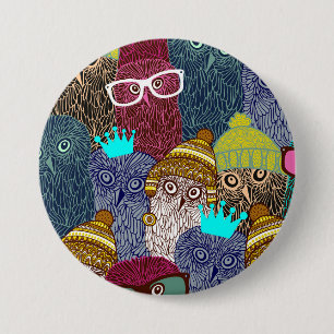Badge Rond 7,6 Cm Chouette dans la couronne