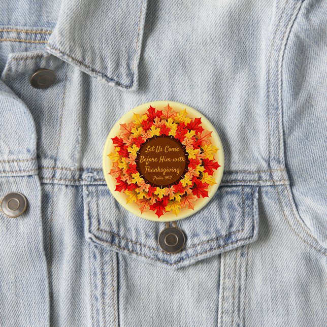 Badge Rond 7,6 Cm Citation Bible Automne Feuilles Thanksgiving (En situation)