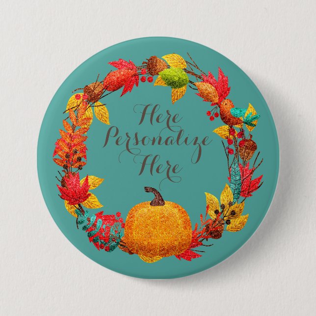 Badge Rond 7,6 Cm Citrouille d'automne et feuilles d'automne (Devant)
