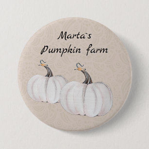 Badge Rond 7,6 Cm Citrouilles Blanches Motif d'Art à l'Aquarelle