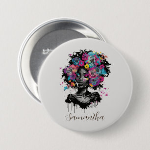 Badge Rond 7,6 Cm Classe Florale Afro Femme