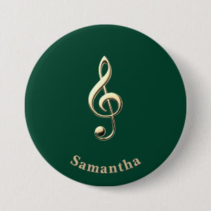 Badge Rond 7,6 Cm Clé de sol en or faux personnalisée verte
