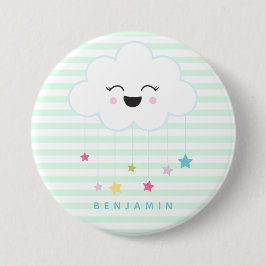 Badge Rond 7,6 Cm Cloud doux à rire - Bouton vert rayé