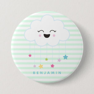 Badge Rond 7,6 Cm Cloud doux à rire - Bouton vert rayé
