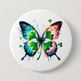 Badge Rond 7,6 Cm Clover chanceux avec papillon