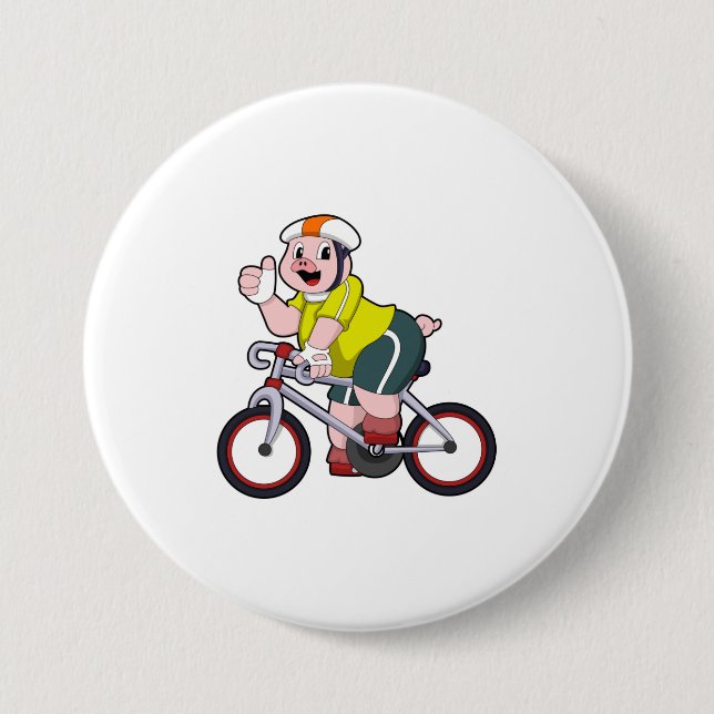 Badge Rond 7,6 Cm Cochon avec vélo et casque (Devant)