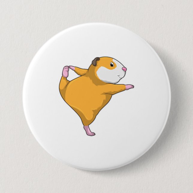 Badge Rond 7,6 Cm Cochon de Guinée au Yoga Exercice d'étirement (Devant)