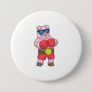 Badge Rond 7,6 Cm Cochon en boîte avec gants de boxe