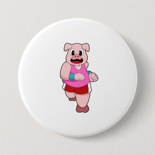 Badge Rond 7,6 Cm Cochon en cours d'exécution