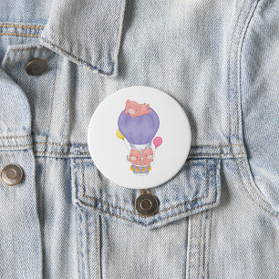 Badge Rond 7,6 Cm Cochons volants en montgolfière