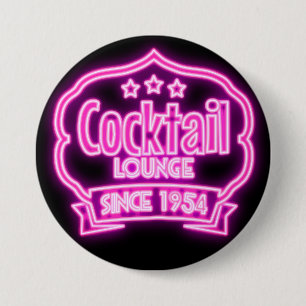 Badge Rond 7,6 Cm Cocktail lounge rétro néon vintage bar à alcool
