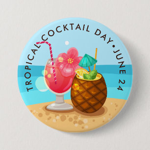 Badge Rond 7,6 Cm Cocktails tropicaux jour, ananas, hibiscus