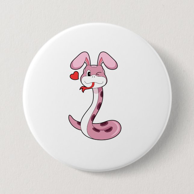 Badge Rond 7,6 Cm Coeur de lapin serpent (Devant)