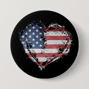 Badge Rond 7,6 Cm Coeur patriotique américain à Grunge