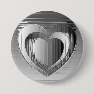 Badge Rond 7,6 Cm Coeurs chromés polis